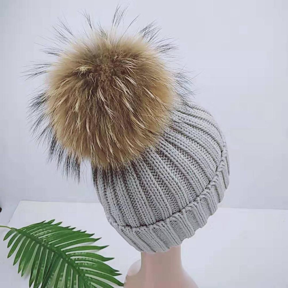 Зимняя Модная красочная меховая шапка с помпоном для девочек с одним помпоном из натурального меха