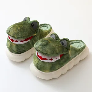 Baru Dinosaurus Anjing Sandal Mewah dengan Mulut Bergerak Lucu Lucu Non-Slip Sepatu Katun Rumah/Hadiah Sandal Mainan Mewah Musim Dingin Wanita