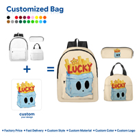 Geluksbrengende Blauwe Box Geometrische Rits 3-delige Eco-vriendelijke Ademend Rugzak Set Waterdicht Kinderen Dagelijkse School Lunchbox Bulk