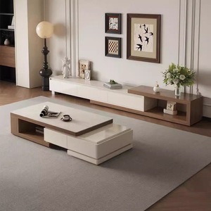 Set di Mobili Moderni per Casa, Lussuosi Armadietti con Cassetti, <span class=keywords><strong>Tavolino</strong></span> da Caffè con Struttura in Legno Massello, Mobile <span class=keywords><strong>TV</strong></span> con Combinazione a Pavimento <span class=keywords><strong>Basso</strong></span> per Soggiorno - Product Image 5