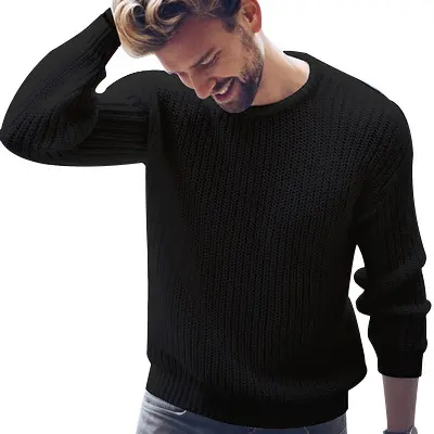 2022 Hot Sale Black Casual Sweater Men's Round Neck Cotton Pullover Knit Sweater