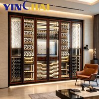 Armoire à vin en bois et acier inoxydable YINGHAI avec éclairage LED intégré, étagère de rangement pour vin pour la maison, le bar, la villa, l'hôtel