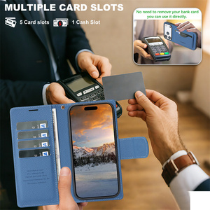 Nueva Funda de Teléfono de Piel Sintética con Tarjetero Abatible <span class=keywords><strong>y</strong></span> Correa de Muñeca para <span class=keywords><strong>iPhone</strong></span> 17 E 12 <span class=keywords><strong>13</strong></span> 14 15 16 <span class=keywords><strong>Pro</strong></span> <span class=keywords><strong>Max</strong></span> con Bloqueo RFID <span class=keywords><strong>y</strong></span> Compartimento para Tarjetas - Product Image 5