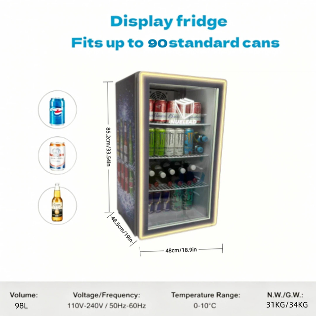 Nuelead NE-98CR Luxury Modern Style Beer Fridge Beverage Fridge  Compressor Refrigerator with Shelves