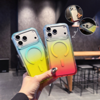Funda Transparente Degradada para iPhone 17 18 Pro Max, Funda Protectora Magnética a Prueba de Golpes con Carga Inalámbrica, Cubierta de TPU y PC Colorida