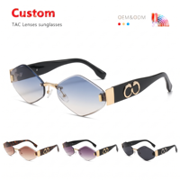 Nouvelles lunettes de soleil pour femmes, style star influenceur populaire européen et américain, lunettes de soleil rétro en métal à facettes polygonales