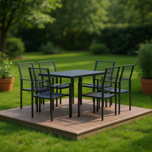 Ensemble de salle à manger en acier noir thermolaqué, mobilier de jardin, 6 places, ensemble contemporain pour l'extérieur, modèle D0100H5X2CJ - Product Image 2