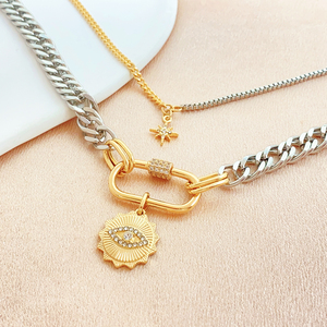 <span class=keywords><strong>Collar</strong></span> con abalorio, joyería coreana, cadena de doble capa, colgante de diamante de cristal, mosquetón, <span class=keywords><strong>Collar</strong></span> chapado en oro para mujer - Product Image 2
