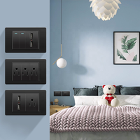 Prise murale électrique noire 118 Type US/AU 15A, norme américaine, Thaïlande, Vietnam, interrupteur électrique, noir brossé, USB Type C