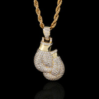 Prix de gros Bijoux Hip Hop Hommes Femmes Plaqué or 18K Gants de boxe en diamant avec zircon glacé Pendentif Chaîne Collier