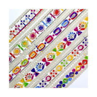 LEIXUSI 4,5 cm Bordure en dentelle géométrique ethnique, Cordon brodé coloré pour accessoires de vêtements DIY pour enfants