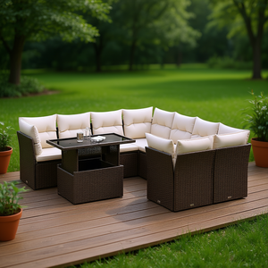 Set Divano da Giardino in Rattan PE Marrone 9 Pezzi con Braccioli Regolabili Arredamento da Esterno Design Contemporaneo - Product Image 2