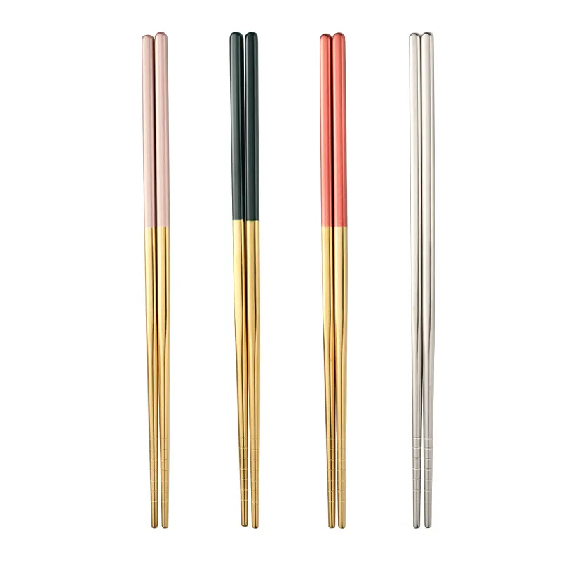 Palillos de metal de acero inoxidable, palillos de color dorado y titanio con logotipo personalizado de estilo coreano, 304