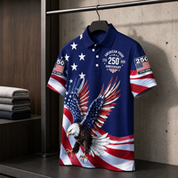 Polo à manches courtes pour homme avec motif d'aigle du drapeau américain, col rabattu, boutons, polo de golf pour la vente en gros, personnalisation OEM ODM