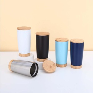 Vaso <span class=keywords><strong>De</strong></span> Acero Inoxidable Doble Pared Aislado al Vacío Vaso Delgado Taza <span class=keywords><strong>De</strong></span> Café Con Pajita Tapa <span class=keywords><strong>De</strong></span> Bambú Y Base 20oz - Product Image 4