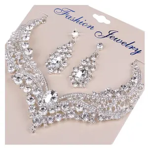 Conjunto de joyería de lujo con diamantes de imitación para boda, conjunto de collar con estilo geométrico de cristal para novia africana, conjuntos de joyería nupcial