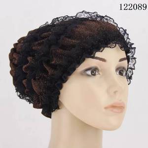 Women's New Fashion Solid Color Pleated Pearl Muslim Headscarf Scarf Pullover Headband <b>Hat</b> Ethnic Style - Product Image 2