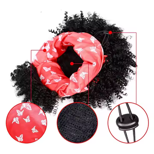 Perruque Courte Afro Bouclée Frisée en Cheveux Humains avec Bandeau et Foulard Intégrés pour Femmes, Style Afro Ondulé - Product Image 6