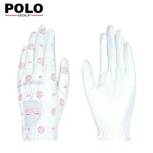 Factory stock women's two handed Korean PU microfiber fabric sunscreen and wear-resistant printed golf gloves in white