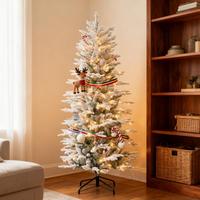 Sapins de Noël artificiels floqués de haute qualité de 1,80 m avec branches enneigées, lumières LED jaunes chaudes, ouverture automatique, en PVC
