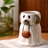 Tasse à café en céramique Ghost Dog Pumpkin, peinte à la main, cadeau amusant pour Halloween