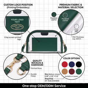 Borsa da Stadio Trasparente in PVC Personalizzata Chic con Bordo Verde, Elegante Borsa a Mezzaluna Approvata per Stadi - Product Image 2