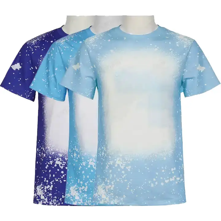 Camisetas blanqueadas de algodón y poliéster en blanco de alta calidad, camisetas blanqueadas con diseño unisex para niños y adultos, camisetas blanqueadas con estampado de sublimación