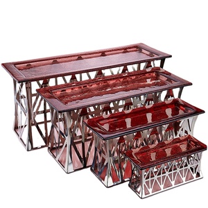 Elevación de acero inoxidable para Banquete de buffet con placa de vidrio, mesa rectangular para <span class=keywords><strong>catering</strong></span> de bodas para uso en hoteles - Product Image 1