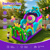 Structure gonflable commerciale à thème monstre avec toboggan et espace de jeu pour enfants, idéale pour la location événementielle