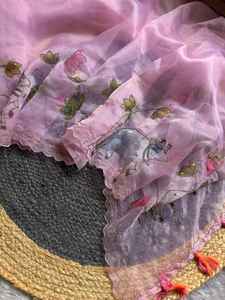 Sarees de travail manuel en organza pur doux et élégant pour les occasions de fête - Product Image 2