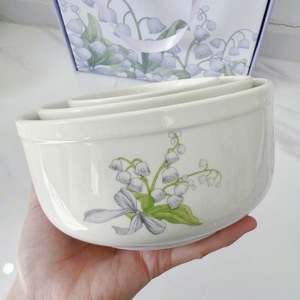 Ensemble de bols en céramique à motif de fleurs de muguet, multifonctionnels, pour la fraîcheur, ensemble de trois bols en céramique, cadeaux de mariage, boîte - Product Image 5