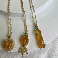Bijoux de mode pour femmes, collier en pierre jaune naturelle, véritable jade, pendentif en forme de poisson koi en bambou, collier en forme de cœur d'amour