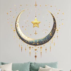 Adesivo Murale Islamico per Ramadan, Luna Crescente Blu e Oro <span class=keywords><strong>con</strong></span> Stelle, Decorazione Rimovibile per Casa, Celebrazioni del Ramadan ed Eid - Product Image 2
