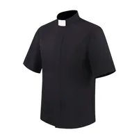 Chemise Noire à Manches Courtes pour Prêtre, Pasteur, Homme d'Église, Col Rabattable, Ministre Catholique, Hauts de Prédicateur, Blouse Romaine S-5XL