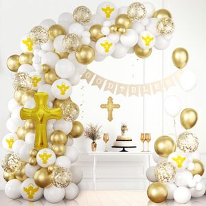 Décorations de la première communion Kit d'arche de guirlande de ballons Décoration de baptême Décorations de la première communion avec Dieu bénisse la bannière - Product Image 1