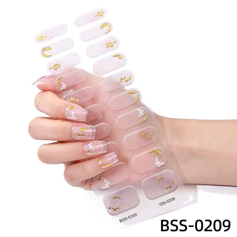 Hot Sell On Uv Gel Nail Stickers Popular In Europe US Pop Finger Custom Package Gel Nail Wraps Semi-cured Nail Strips