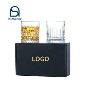 Customized Logo Whiskey Glasses Set of 2 Old Fashioned Bourbon Glass Gift Box Rock Barware For Scotch Cocktail Whisky Drinking