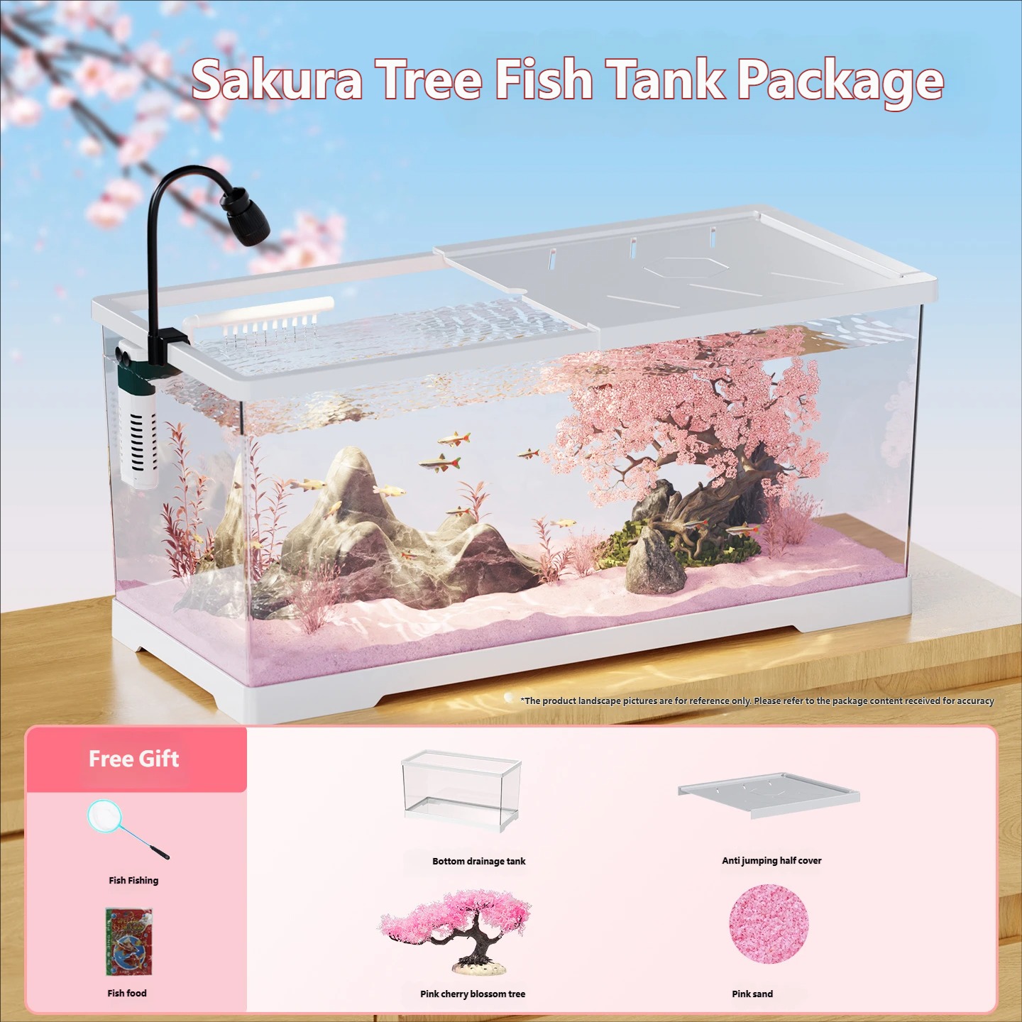 White anti-jumping tank, fish net + food