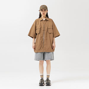 Leve verão manga curta casual rua solta camisa japonês vintage roupas até fadiga homens camisas - Product Image 2