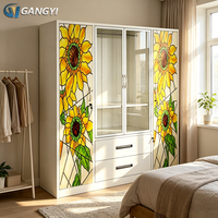 Armoire à 4 portes coulissantes en métal imprimé, avec miroir, grande capacité, meuble de chambre à coucher
