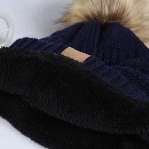 Thick Warm <b>Winter</b> <b>Women</b> Trendy <b>Hat</b> Knitted Fur Poms Beanies Label Fedora Luxury Cable Slouchy Skull Caps Fashion Leisure Beanie - Product Image 4