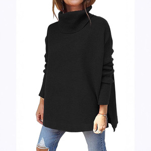 Pull-over décontracté mi-long en maille côtelée à col roulé et manches chauve-souris pour femme, grandes tailles, idéal pour le dropshipping Shopify - Product Image 3