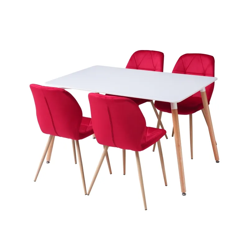 Mesa de comedor blanca a precio barato de fábrica de China, mesa de comedor moderna con patas de madera Mdf, juego de mesa de hormigón para comedor