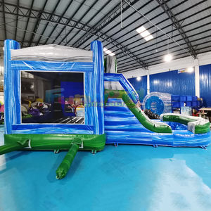 Castillo inflable tropical comercial con tobogán acuático, ideal para fiestas al aire libre. - Product Image 3