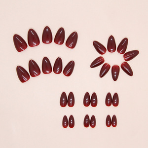 Cherry Dark Red Bordeaux Burgundy Ngắn Hạnh Nhân Giả Móng Tay Nghệ Thuật Mẹo Rắn Màu Báo Chí Trên Móng Tay - Product Image 2