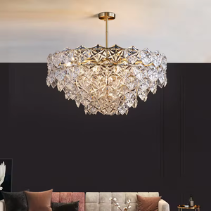 Lustre en cristal de style européen K9 finition en cuivre Design nordique moderne 220V grande taille moyenne pour les lampes suspendues d'hôtel à la maison - Product Image 2