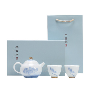 Dehua White Porcelain Kung Fu <b>Tea</b> <b>Set</b> Teapot And Two <b>Cups</b> Hand Painted Lotus Flower Complete <b>Set</b> For Business Gifts - Product Image 5