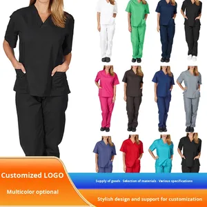 Uniformes de Hospital Dingshang Y005 Moda para Enfermeiras Beleza Salão Dental Personalização de Logo Tecido Stretch Dobby Conjuntos de Scrubs Médicos Unissex - Product Image 2