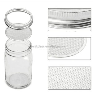 Venta al por mayor de fábrica, 16oz, 32oz, tarro de almacenamiento de conservas de vidrio de boca ancha vacío, botella de brotes con tapas de brotes de acero inoxidable - Product Image 6