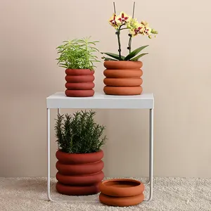 Western garden indoor and outdoor art decor orange ceramic clay circle shape stacking bonsai planter pot